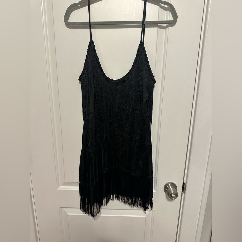Black Fringe Mini Dress 2XL